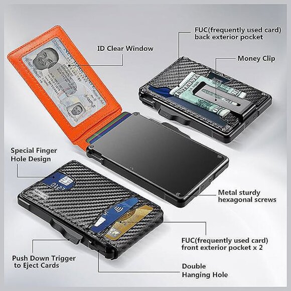 Wallet for Men - with Money Clip Slim Leather Slots , Orange - Picture 2 of 6